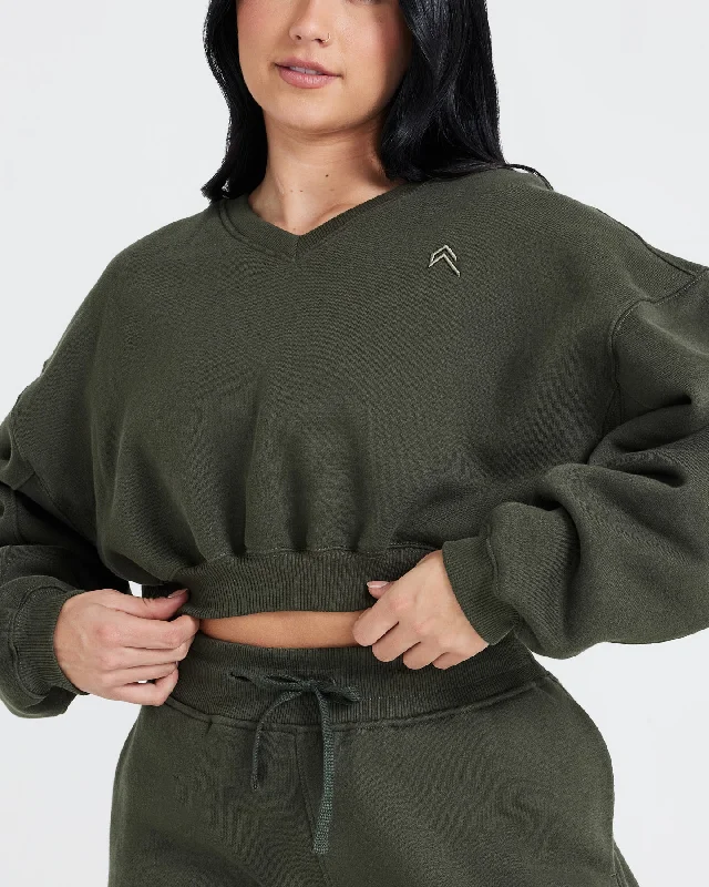 All Day Oversized V-Neck Sweatshirt | Khaki