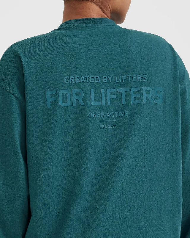 Classic Lifters Graphic Oversized Lightweight Long Sleeve Top | Marine Teal