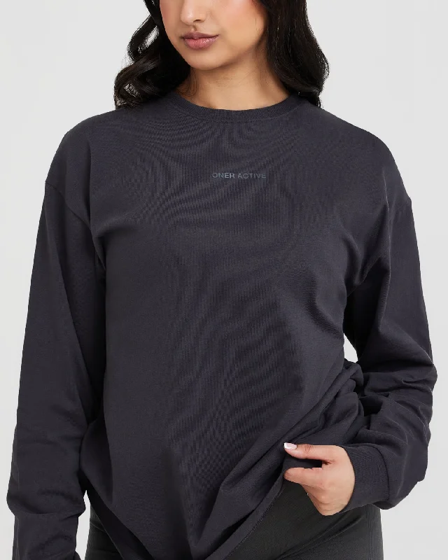 Classic Mirror Graphic Oversized Long Sleeve Top | Washed Coal