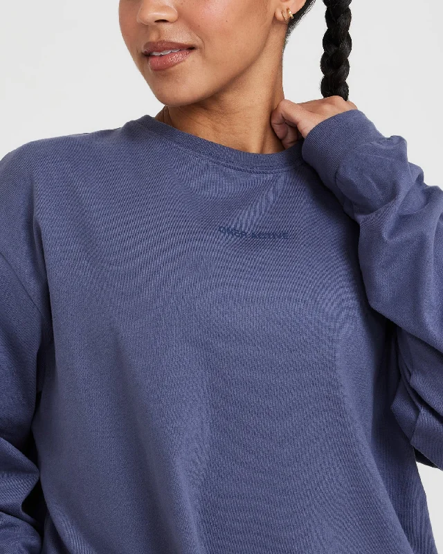 Classic Mirror Graphic Oversized Long Sleeve Top | Washed Slate Blue