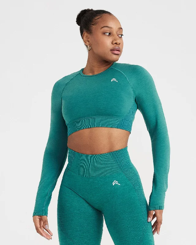 Classic Seamless 2.0 Long Sleeve Crop Top | Mineral Green Marl