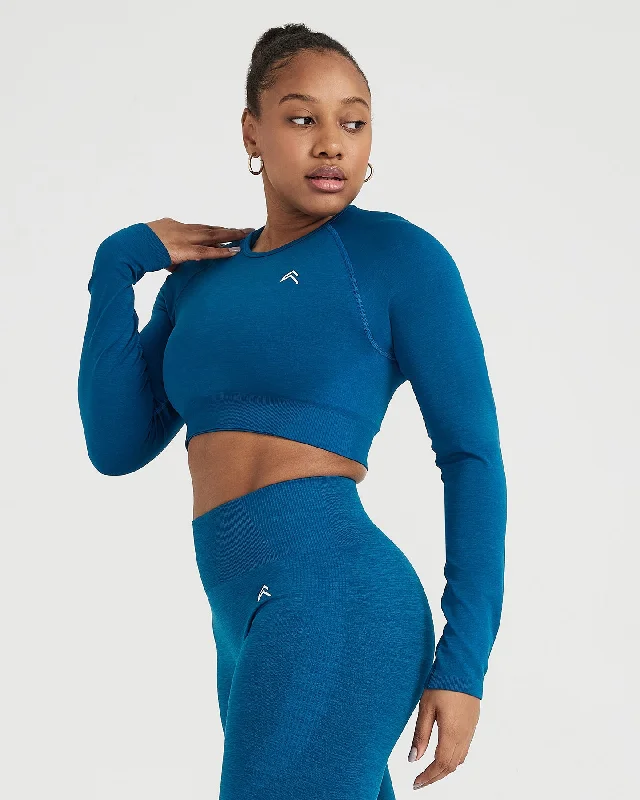 Classic Seamless 2.0 Long Sleeve Crop Top | Petrol Blue Marl