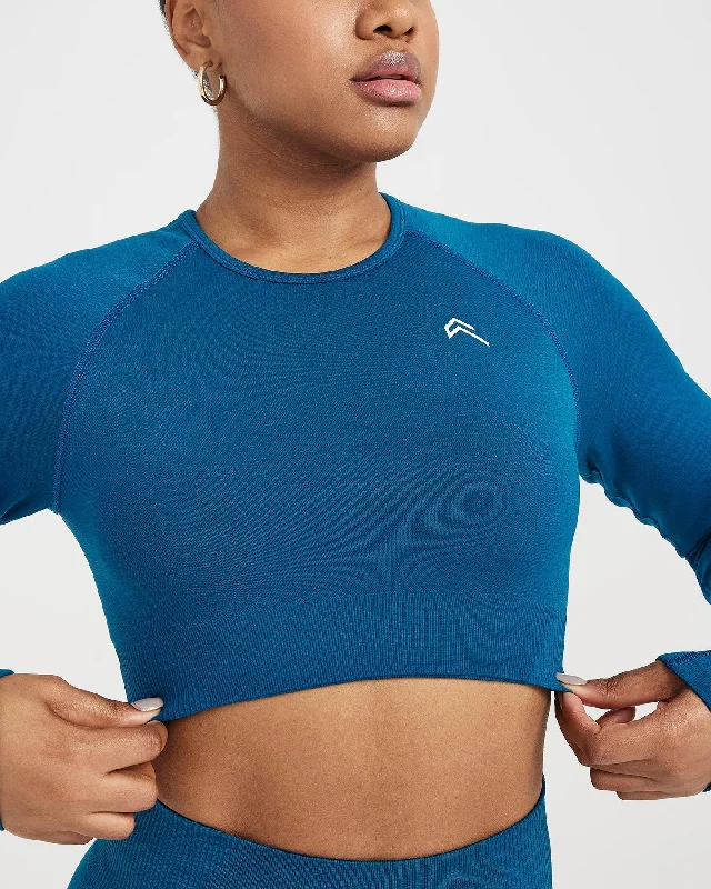 Classic Seamless 2.0 Long Sleeve Crop Top | Petrol Blue Marl