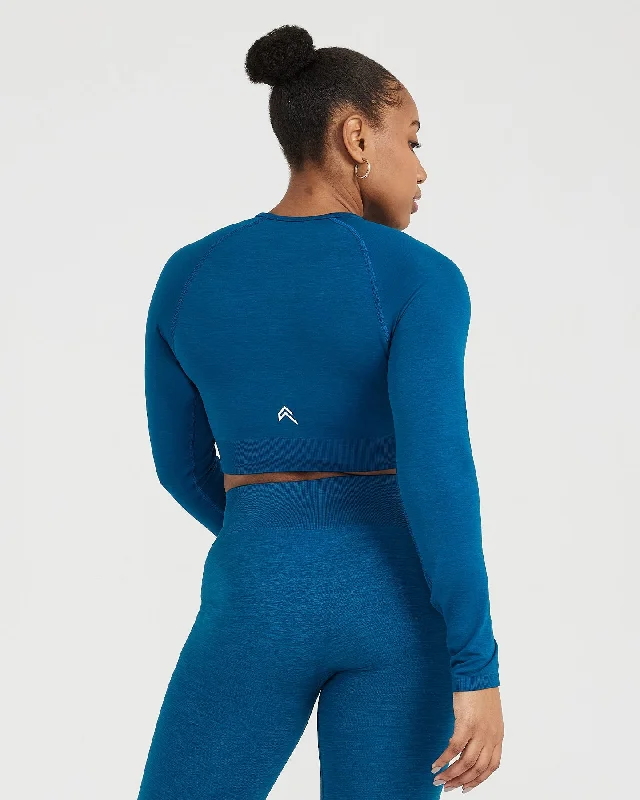 Classic Seamless 2.0 Long Sleeve Crop Top | Petrol Blue Marl