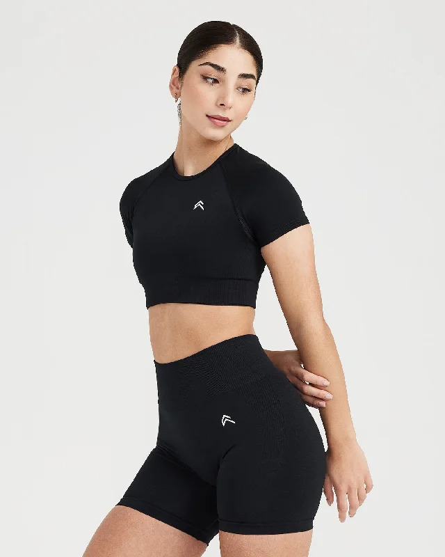 Classic Seamless 2.0 Short Sleeve Crop Top | Black Marl