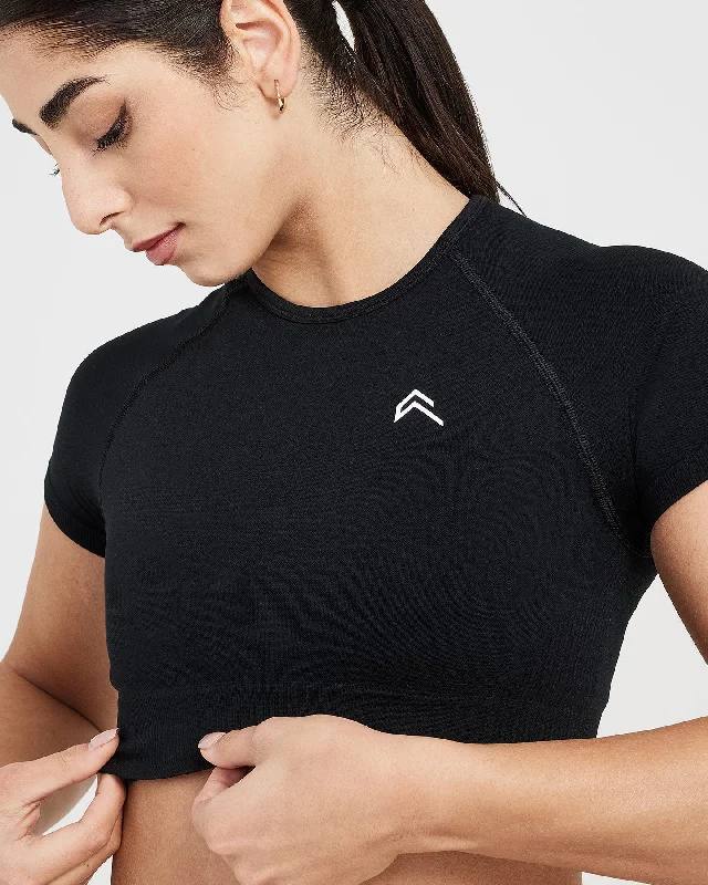 Classic Seamless 2.0 Short Sleeve Crop Top | Black Marl