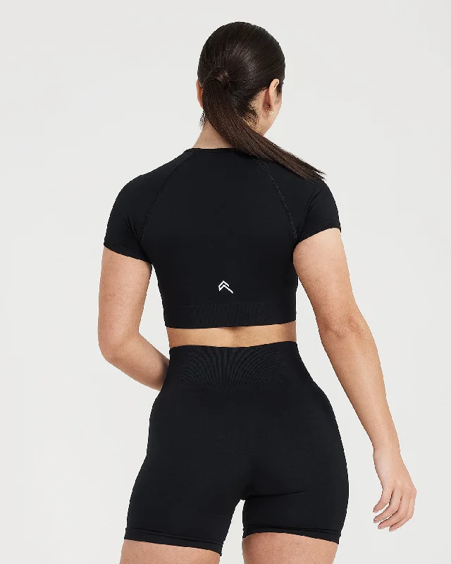 Classic Seamless 2.0 Short Sleeve Crop Top | Black Marl