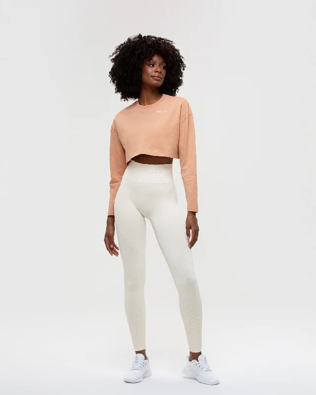 Comfort Oversized Cropped Long Sleeve T-Shirt | Clay