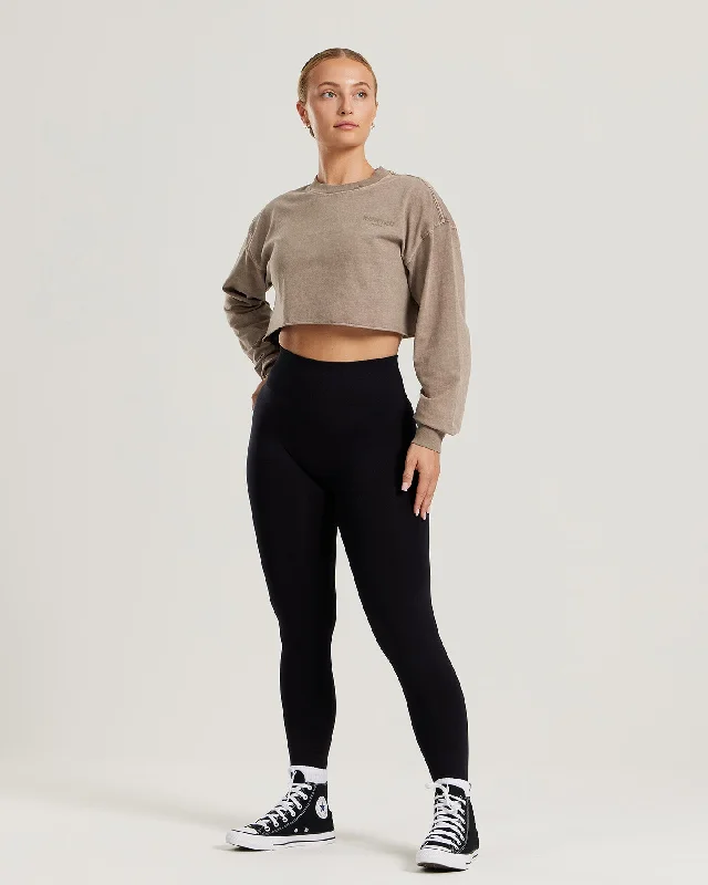 Comfort Vintage Look Oversized Cropped Long Sleeve T-Shirt | Caribou