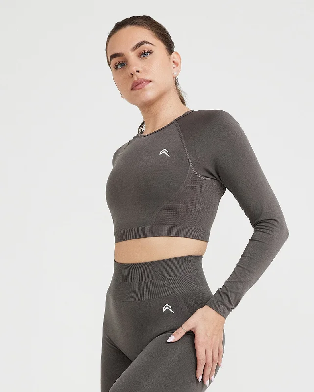 Effortless Seamless Long Sleeve Crop Top | Deep Taupe