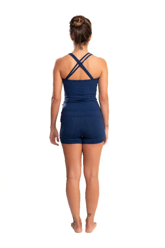 Gather Leg  Shorts, Navy Blue Supplex