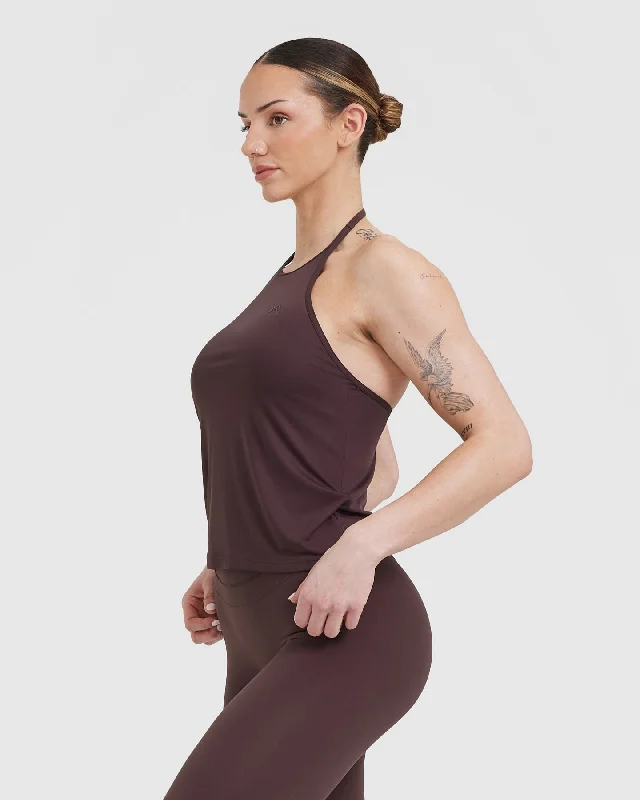 Go To High Neck Loose Crop Vest | Plum Brown