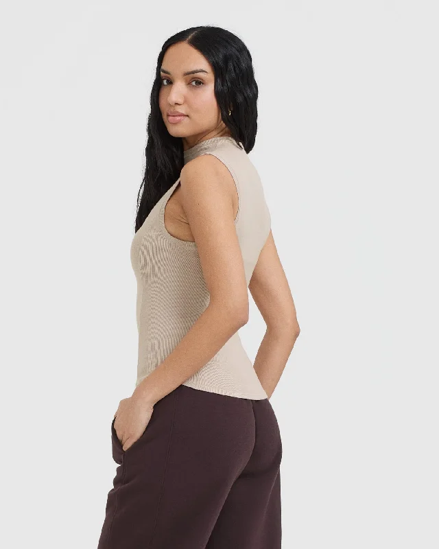 Mellow Rib Mock Neck Tank | Mushroom Brown