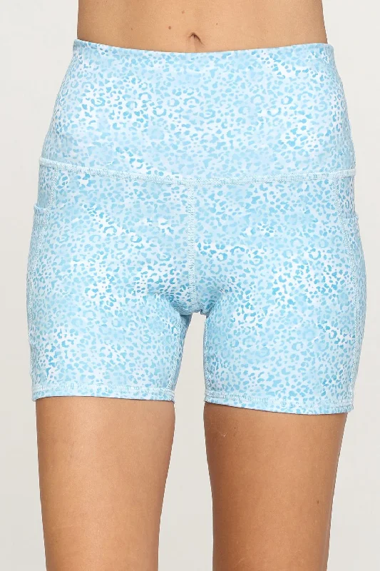 Mia Shorts - Ocean Blue Cheetah w Pockets 5"" (High-Waist)