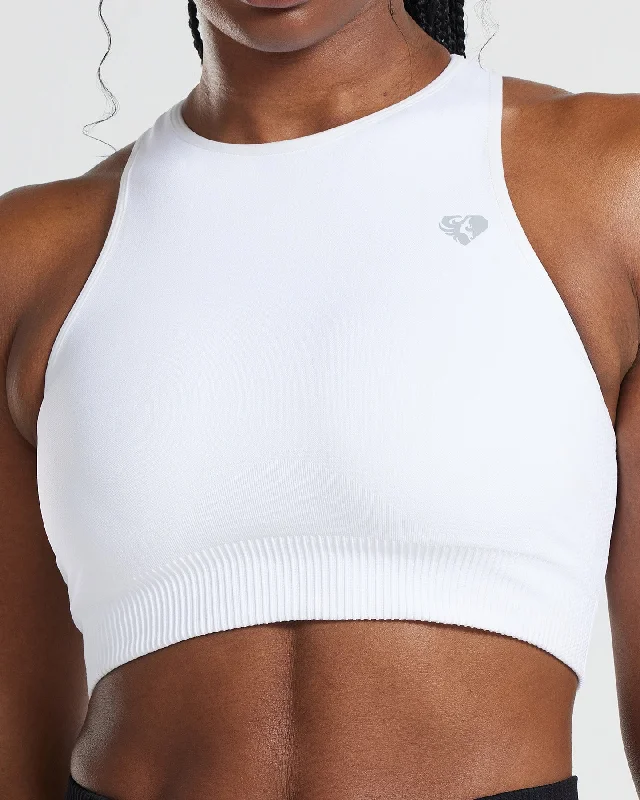 Power Seamless High Neck Bra | White