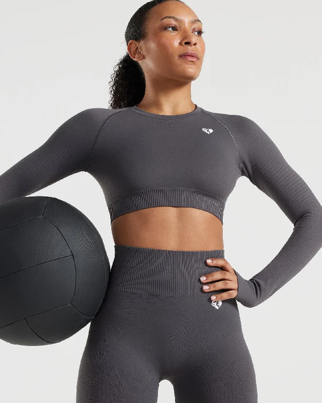 Power Seamless Long Sleeve Crop Top | Graphite