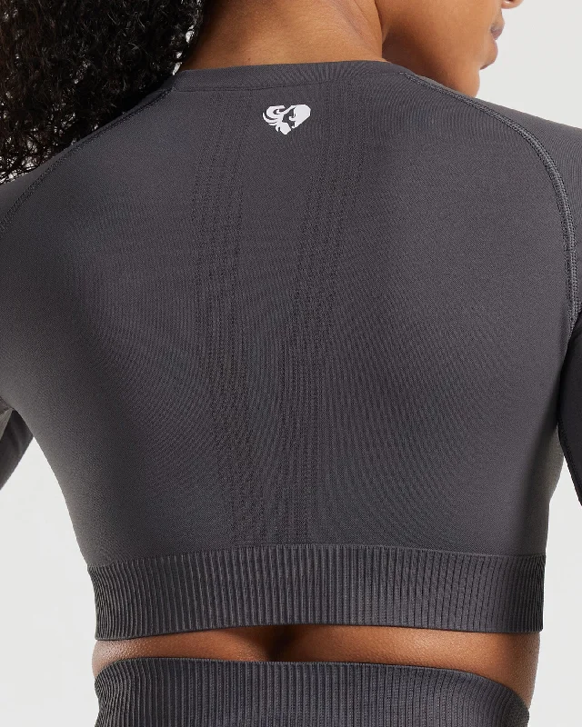 Power Seamless Long Sleeve Crop Top | Graphite