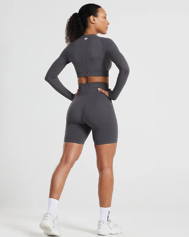 Power Seamless Long Sleeve Crop Top | Graphite