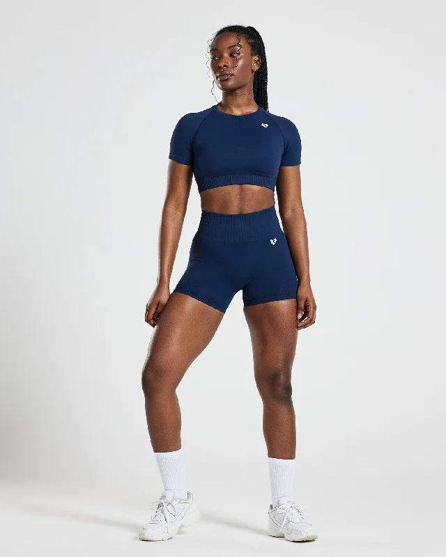 Power Seamless Short Sleeve Crop Top | Sapphire Blue