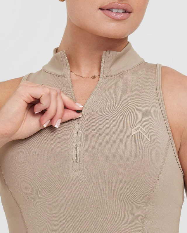 Timeless Half Zip Crop Tank | Sandstone