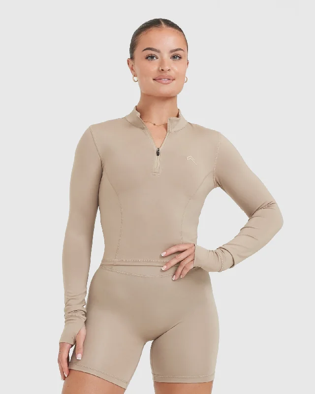 Timeless Half Zip Mid Long Sleeve Top | Sandstone