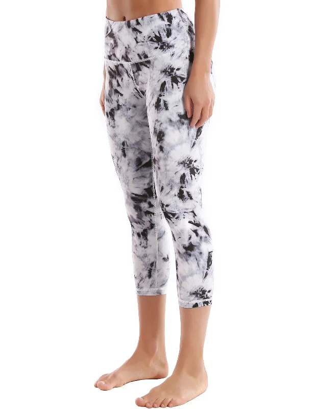 19"" High Waist Printed Crop Tight Capris black dandelion