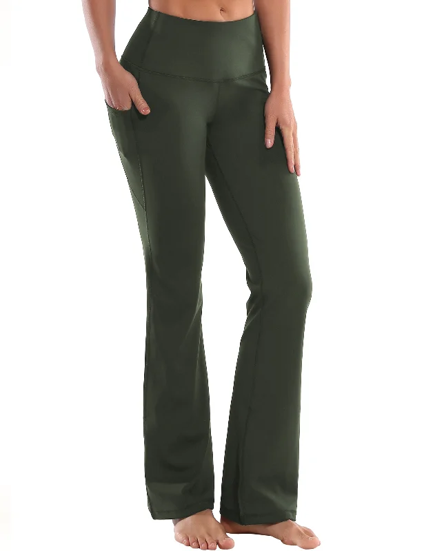 29"" 31"" 33"" 35"" 37""  Side Pockets Bootcut Leggings olivegreen