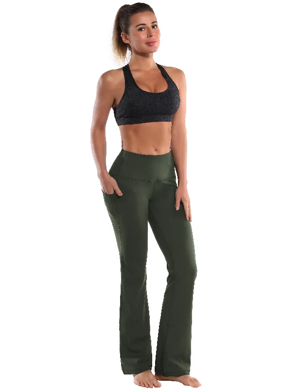 29"" 31"" 33"" 35"" 37""  Side Pockets Bootcut Leggings olivegreen