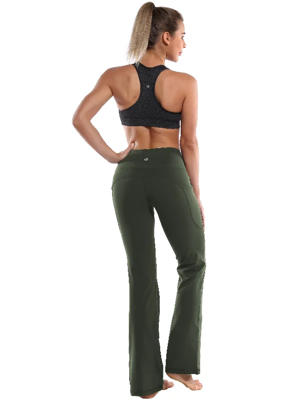 29"" 31"" 33"" 35"" 37""  Side Pockets Bootcut Leggings olivegreen