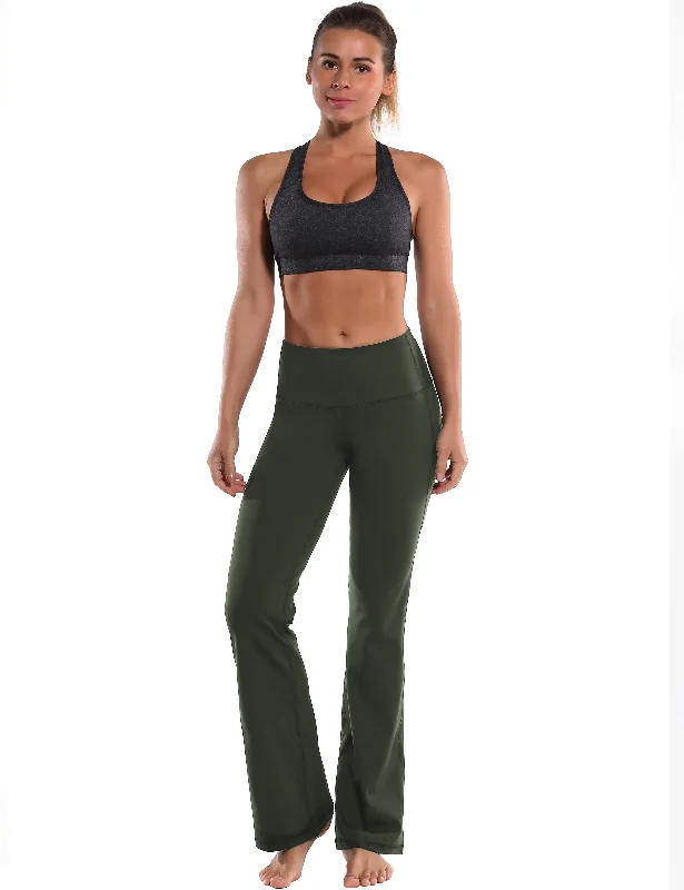 29"" 31"" 33"" 35"" 37""  Side Pockets Bootcut Leggings olivegreen