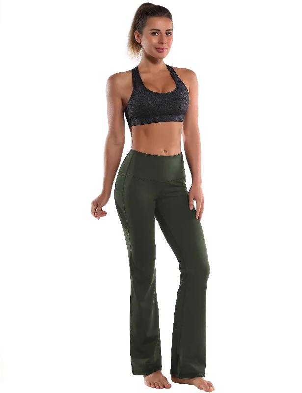 29"" 31"" 33"" 35"" 37""  Side Pockets Bootcut Leggings olivegreen