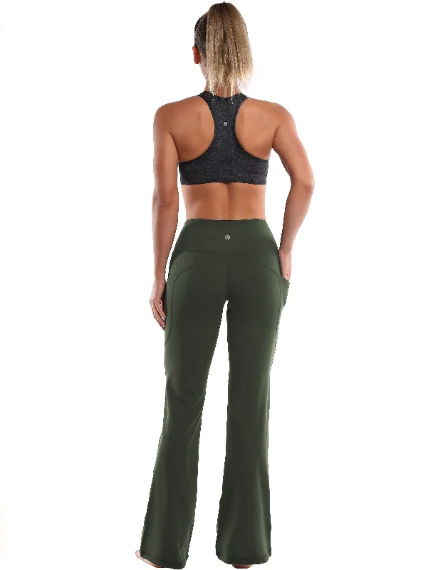 29"" 31"" 33"" 35"" 37""  Side Pockets Bootcut Leggings olivegreen