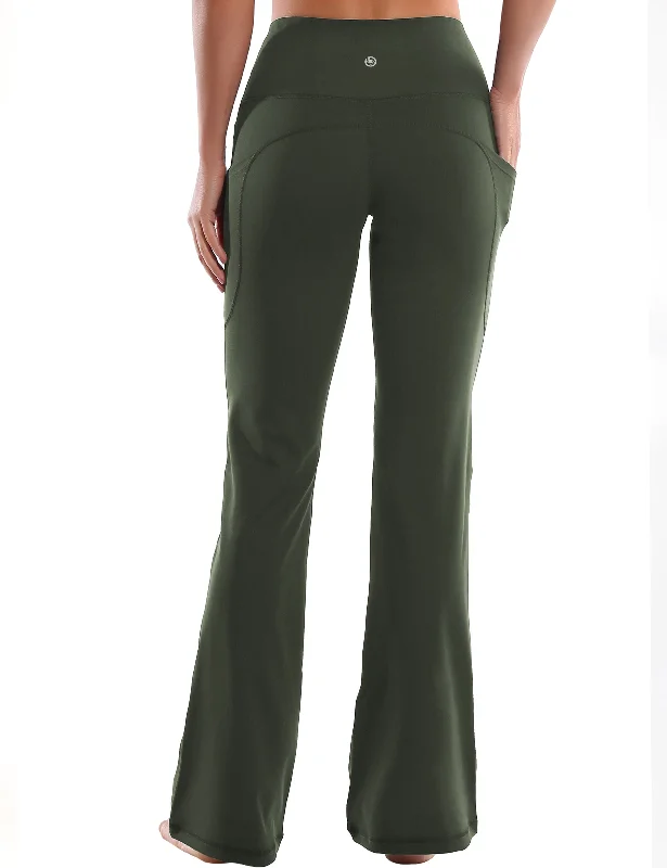 29"" 31"" 33"" 35"" 37""  Side Pockets Bootcut Leggings olivegreen