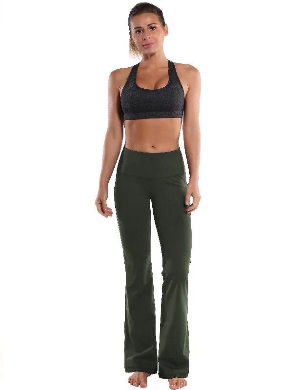 29"" 31"" 33"" 35"" 37""  Side Pockets Bootcut Leggings olivegreen