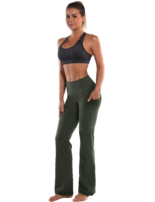 29"" 31"" 33"" 35"" 37""  Side Pockets Bootcut Leggings olivegreen