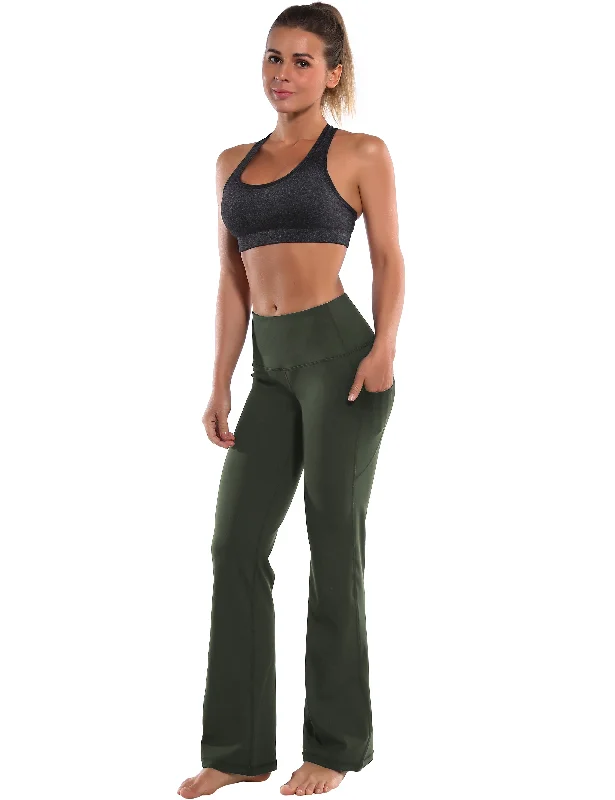 29"" 31"" 33"" 35"" 37""  Side Pockets Bootcut Leggings olivegreen