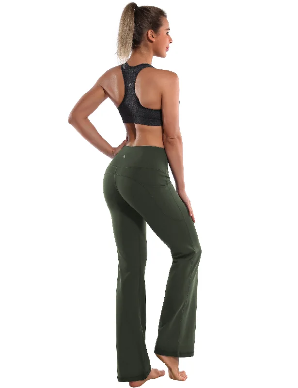 29"" 31"" 33"" 35"" 37""  Side Pockets Bootcut Leggings olivegreen