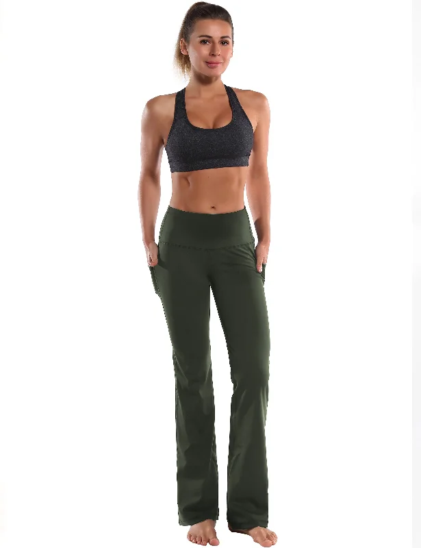 29"" 31"" 33"" 35"" 37""  Side Pockets Bootcut Leggings olivegreen