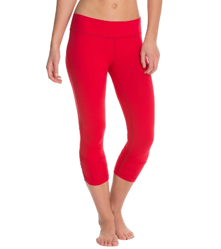 Beyond Yoga Essential Gathered Yoga Capris Crimson Red