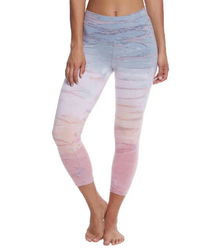 Hard Tail High Rise Cotton Yoga Capris Gray-Blue/Peach/Pink