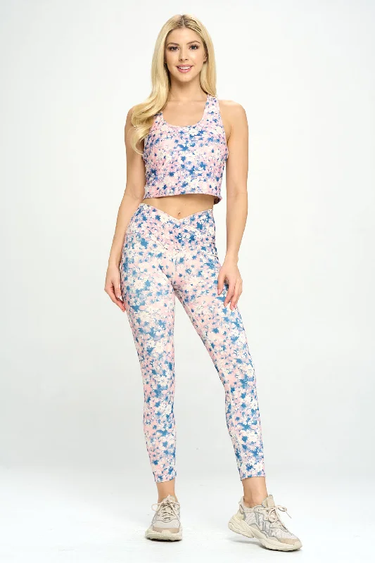 Kylie - Cotton Candy Floral Garden Compression Crop Tank (Built-in support)