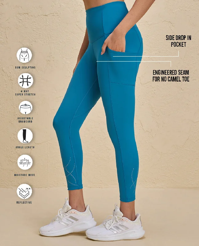 Nykd By Nykaa High Rise Legging with Reflective Print -NYK299-Teal