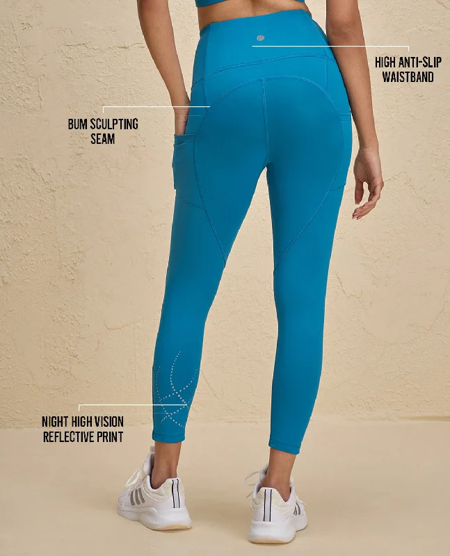 Nykd By Nykaa High Rise Legging with Reflective Print -NYK299-Teal