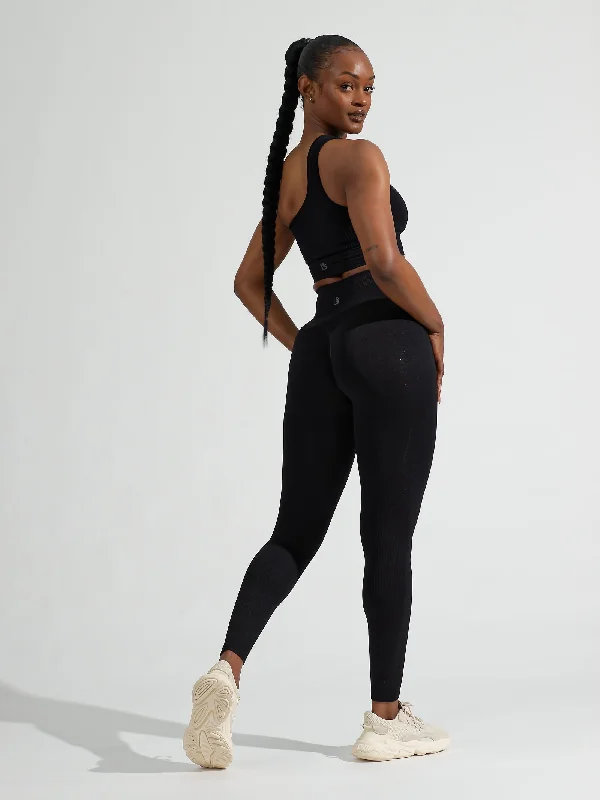 Ribbed Seamless Scrunch Legging - Onyx Black