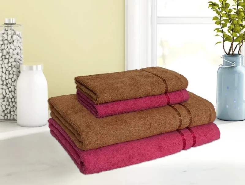 Coral/Tan 4 Piece 100% Cotton Towel Set - Seasons Best Qd By Core By Spaces