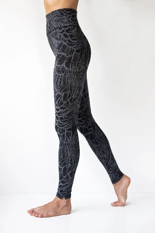 Super High Waist Leggings Black Grey Feather