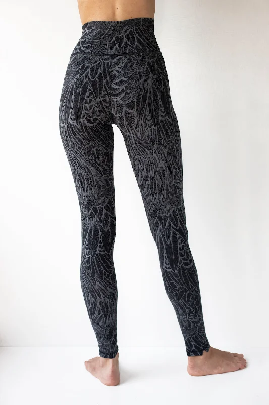 Super High Waist Leggings Black Grey Feather