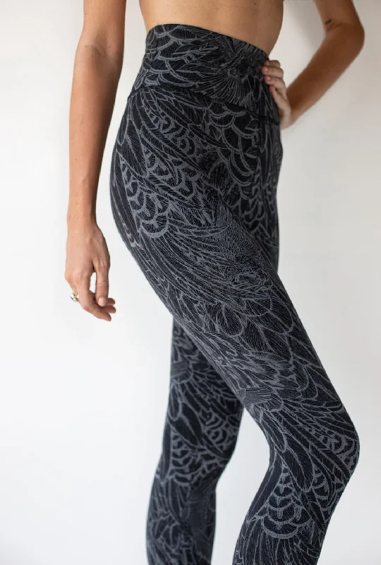 Super High Waist Leggings Black Grey Feather