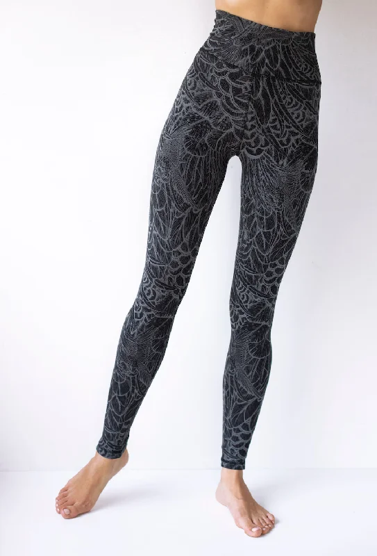 Super High Waist Leggings Black Grey Feather