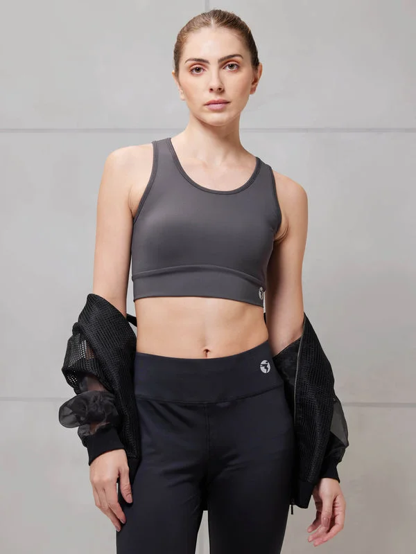 Women Solid Slim Fit Scoop Neck Sports Bra with ELASTO PLUS